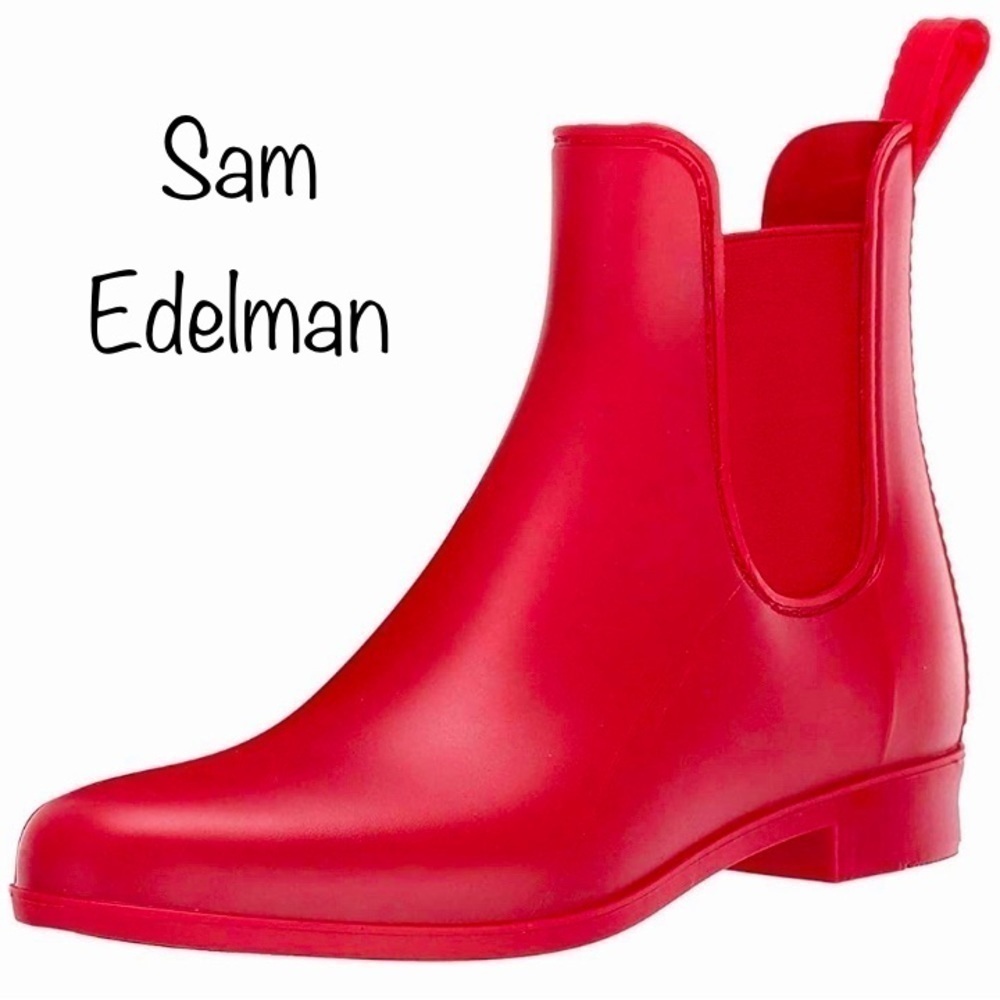Sam Edelman Big Kids 3.5 Welles Vibrant Red Rain Boots perfect condition!